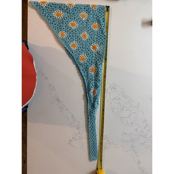 POL Strapless Crochet Top Women’s Medium Flower Bandana Aqua Blue Hippie 70s - Picture 11 of 11